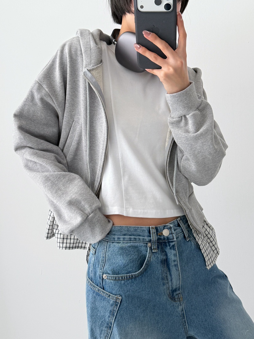 CELEBRITY-A東大門實拍女士新品真品夾克連帽衫拉鏈格子CELEBRITY-A夾克