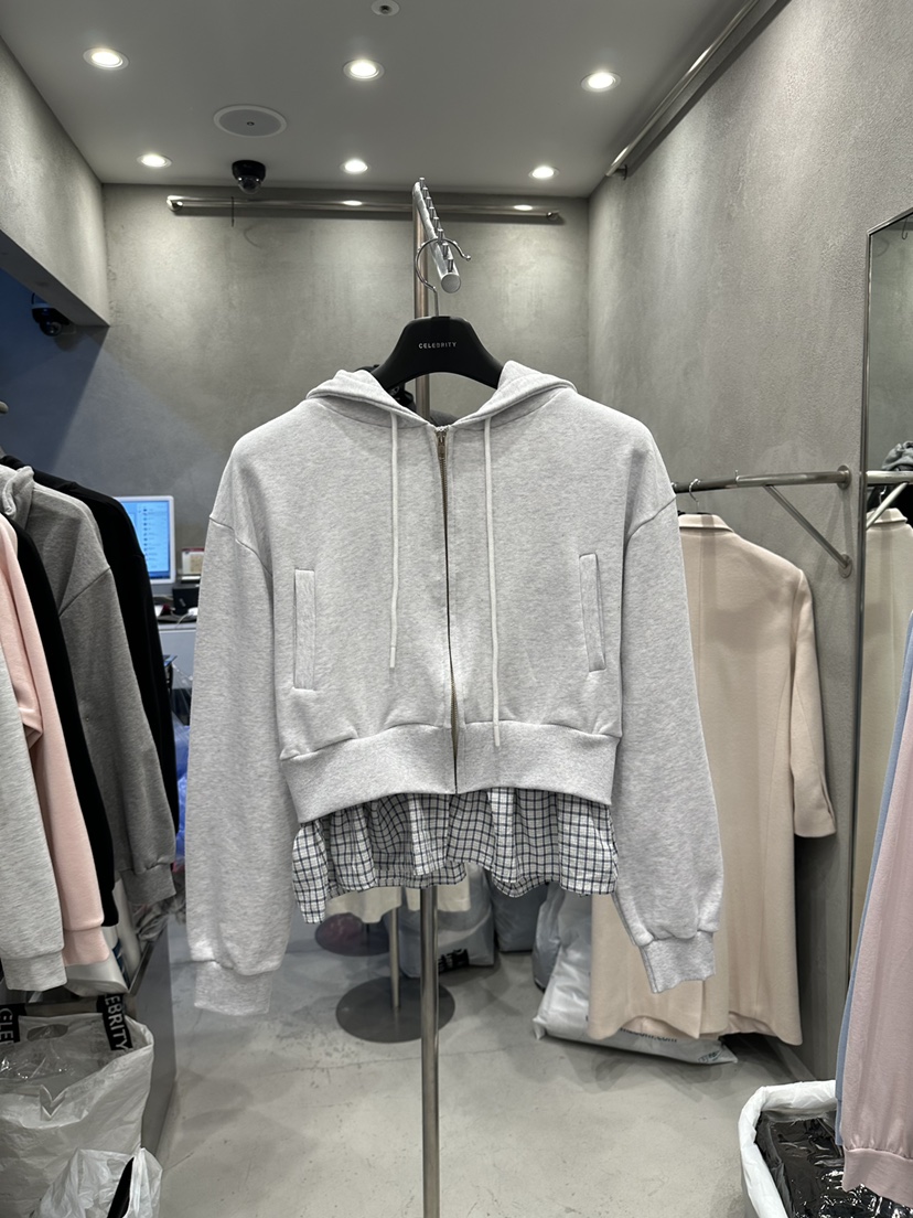 CELEBRITY-A東大門實拍女士新品真品夾克連帽衫拉鏈格子CELEBRITY-A夾克圖色2