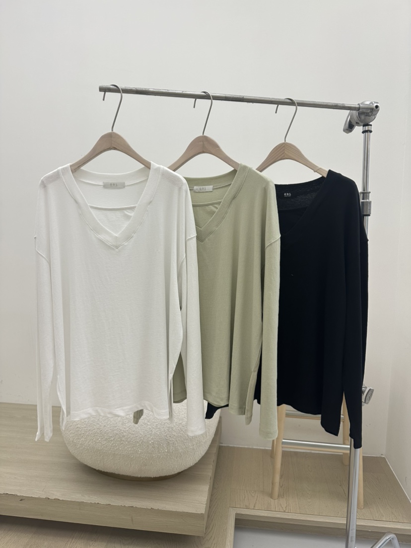 ONL東大門代購女士新款26春夏人氣休閑推薦長袖T恤亞麻雙層ONL長袖T恤