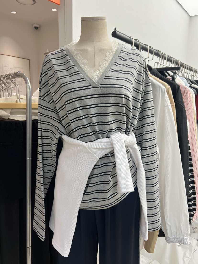 BLACK PIG東大門直郵女士新品熱賣休閑職業真品長袖T恤條紋VIVIAN_LEE長袖T恤圖色1