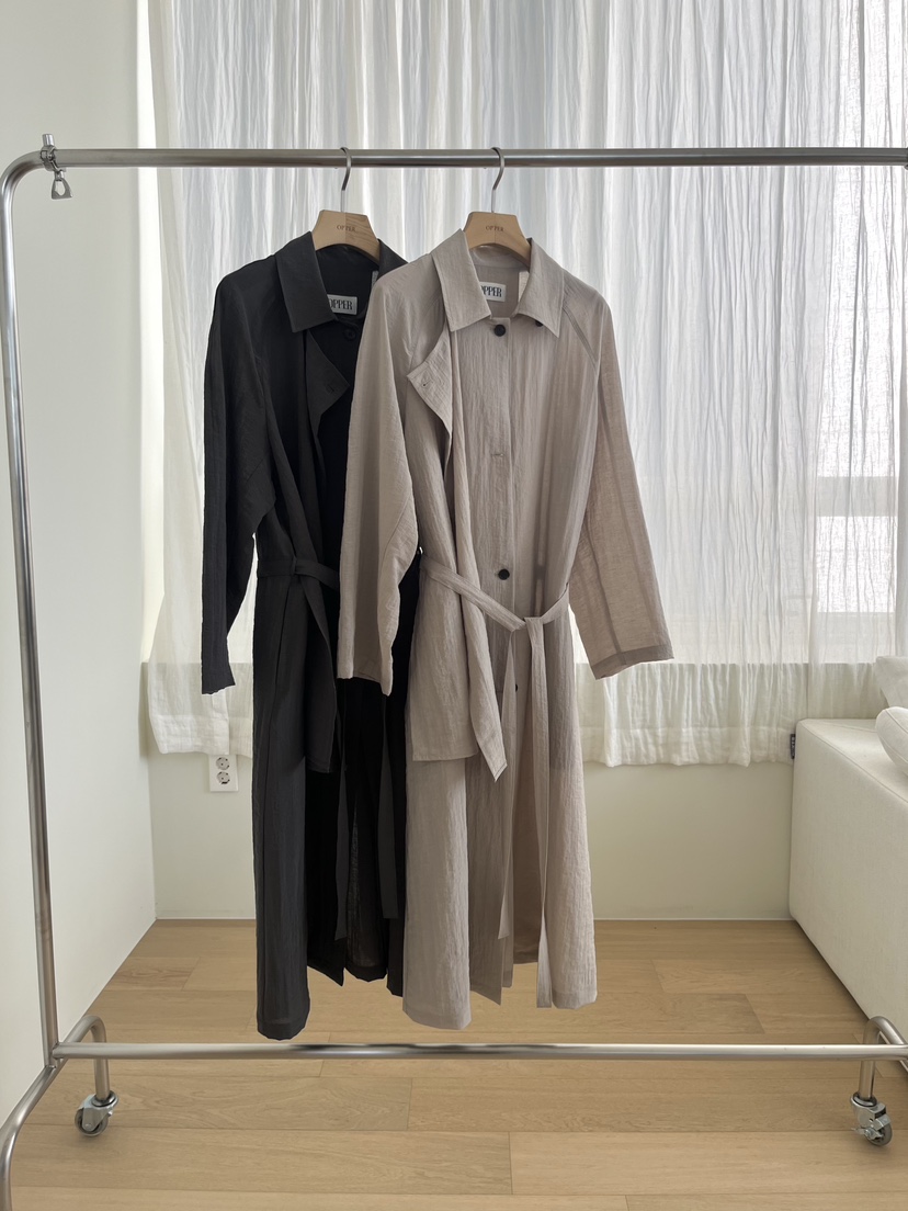 OP PER韓國代購女裝新品推薦時尚熱賣真品長款風衣含腰帶OPPER-simplebeige長款風衣