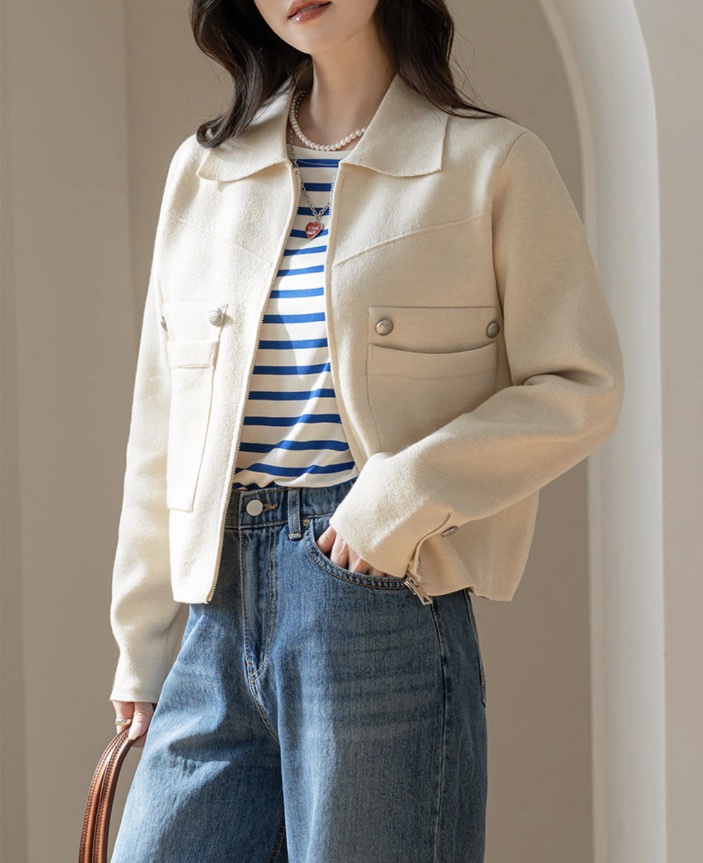 I BLLE韓國代購女士新品人氣26春夏時尚職業熱賣針織衫拉鏈I BLLE針織衫