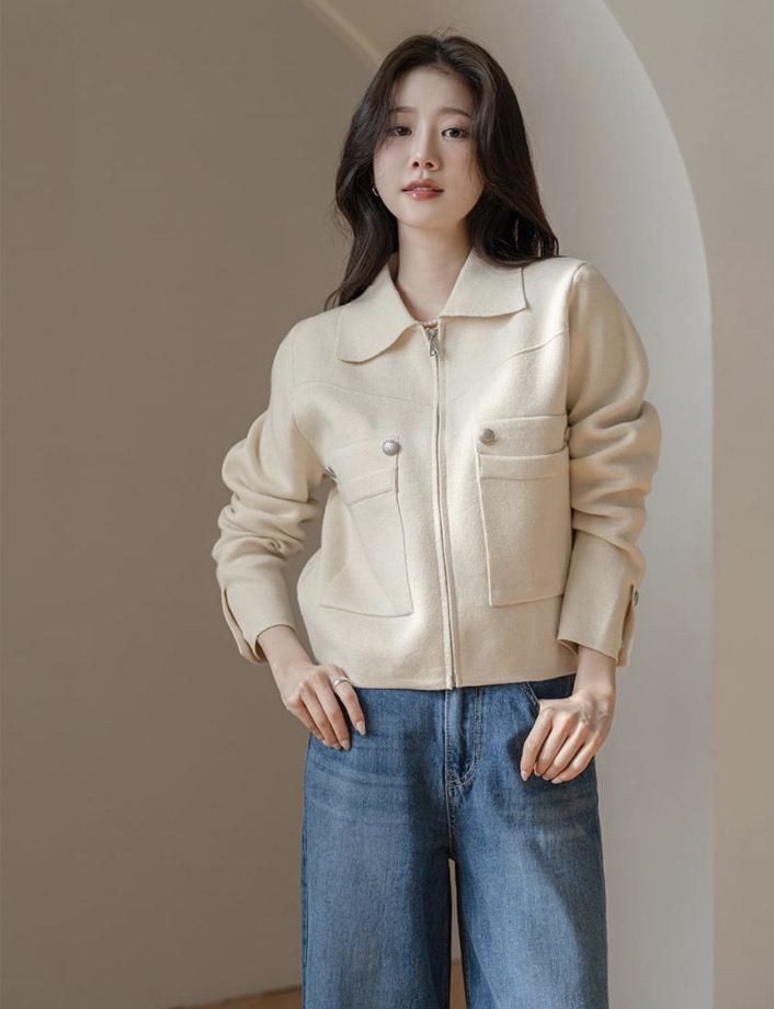 I BLLE韓國代購女士新品人氣26春夏時尚職業熱賣針織衫拉鏈I BLLE針織衫