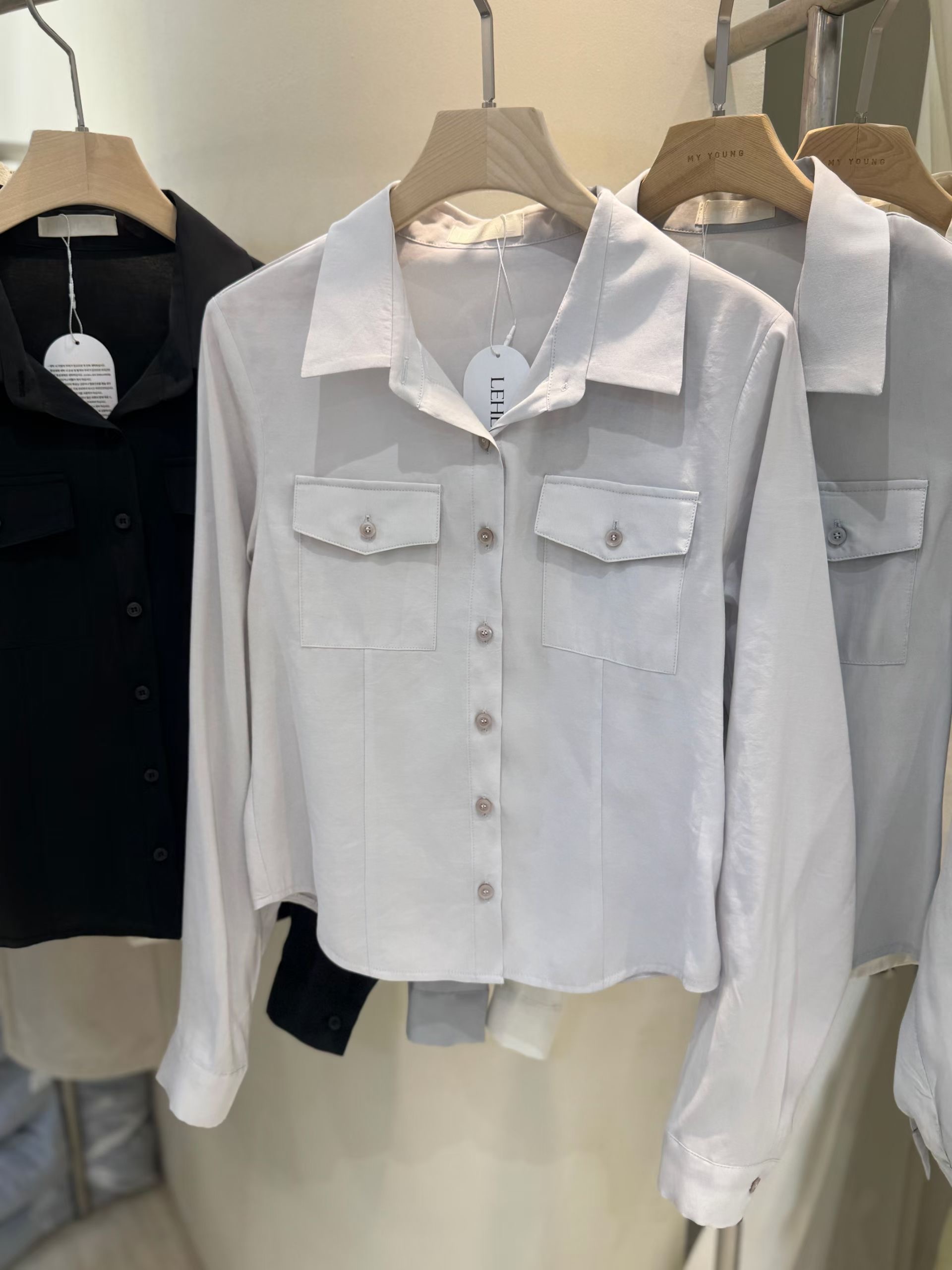 LEHEVE韓國東大門直郵女裝新品推薦人氣熱賣襯衫蕾絲衫口袋LEHEVE-MY YOUNG兩件起襯衫/蕾絲衫圖色3