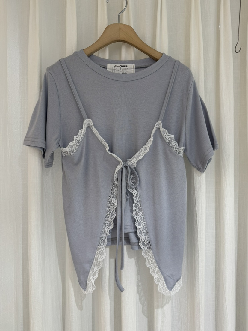 COKKIRI韓國直郵女裝新品熱賣職業26春夏推薦休閑T恤蕾絲COKKIRIT恤圖色2