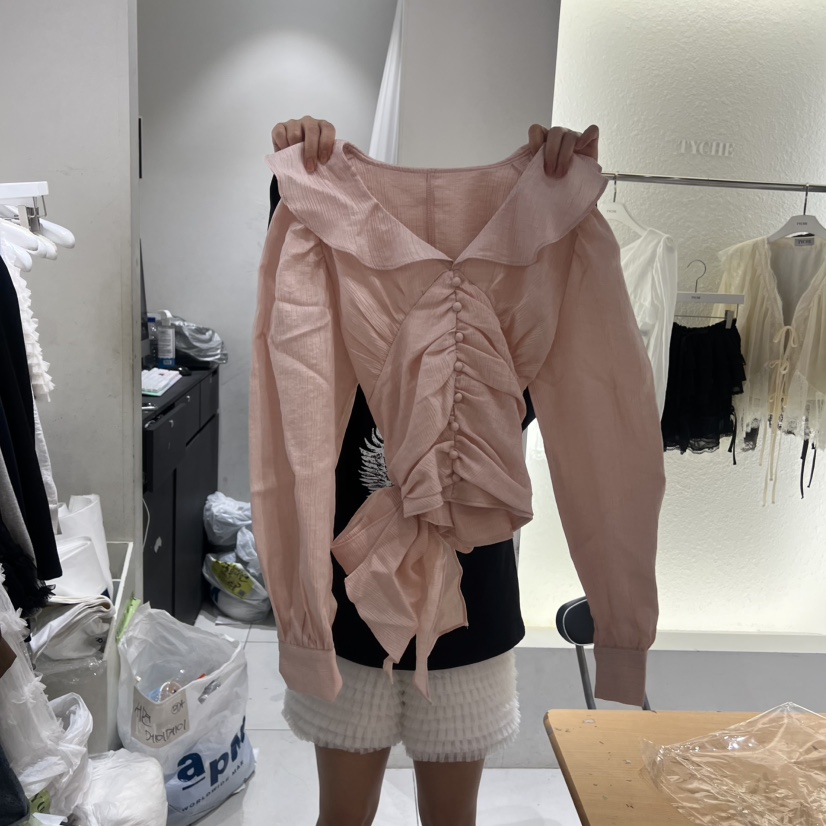 TYCHE韓國代購女士新款推薦人氣職業熱賣時尚襯衫蕾絲衫褶皺TYCHE襯衫/蕾絲衫圖色1