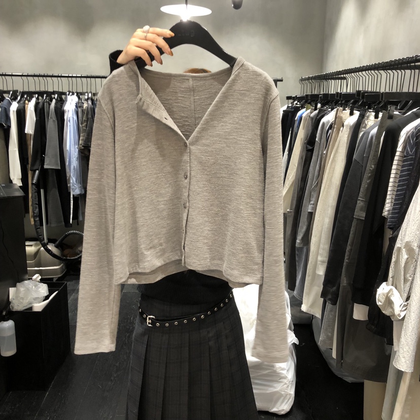 TUG韓國直郵女士新款26春夏休閑長袖T恤不含內搭開衫紐扣TUG長袖T恤圖色1