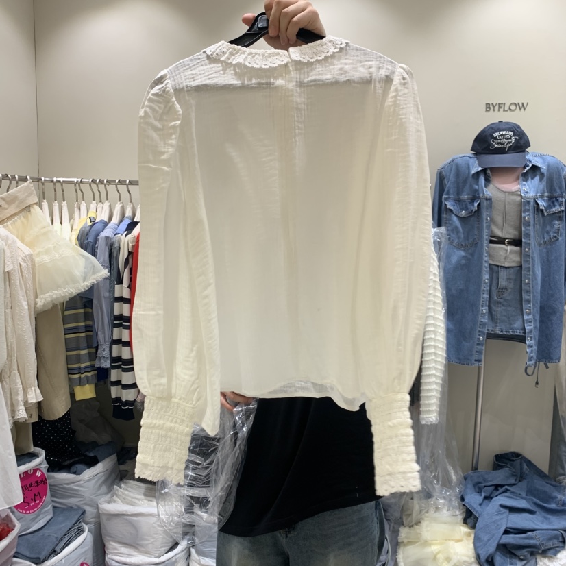 BY FLOW韓國代購女裝新品人氣熱賣時尚26春夏襯衫蕾絲衫蕾絲BY FLOW襯衫/蕾絲衫