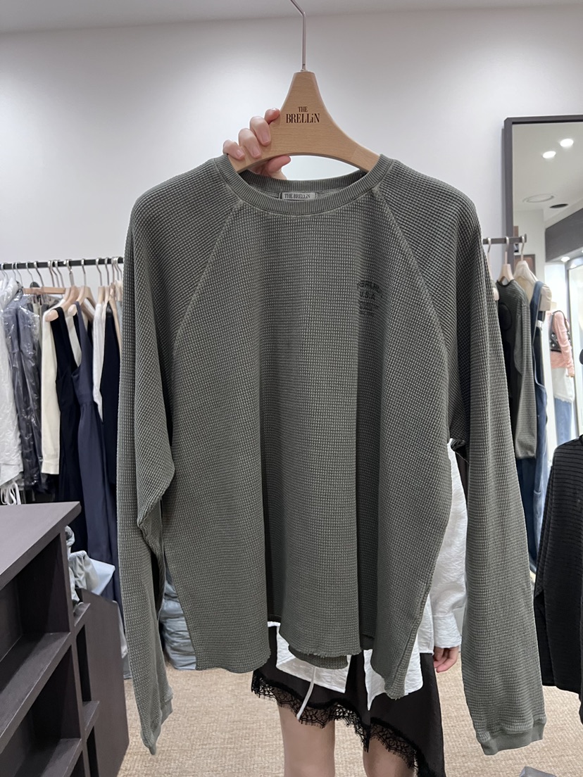 BRELLIN韓國直郵女裝新品休閑熱賣26春夏人氣長袖T恤水洗BRELLIN長袖T恤圖色1墨綠