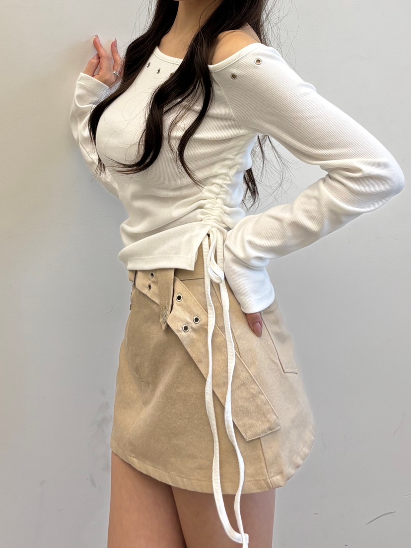 TOO HOT韓國直郵女裝新款職業人氣推薦時尚長袖T恤褶皺鏤空TOO HOT長袖T恤