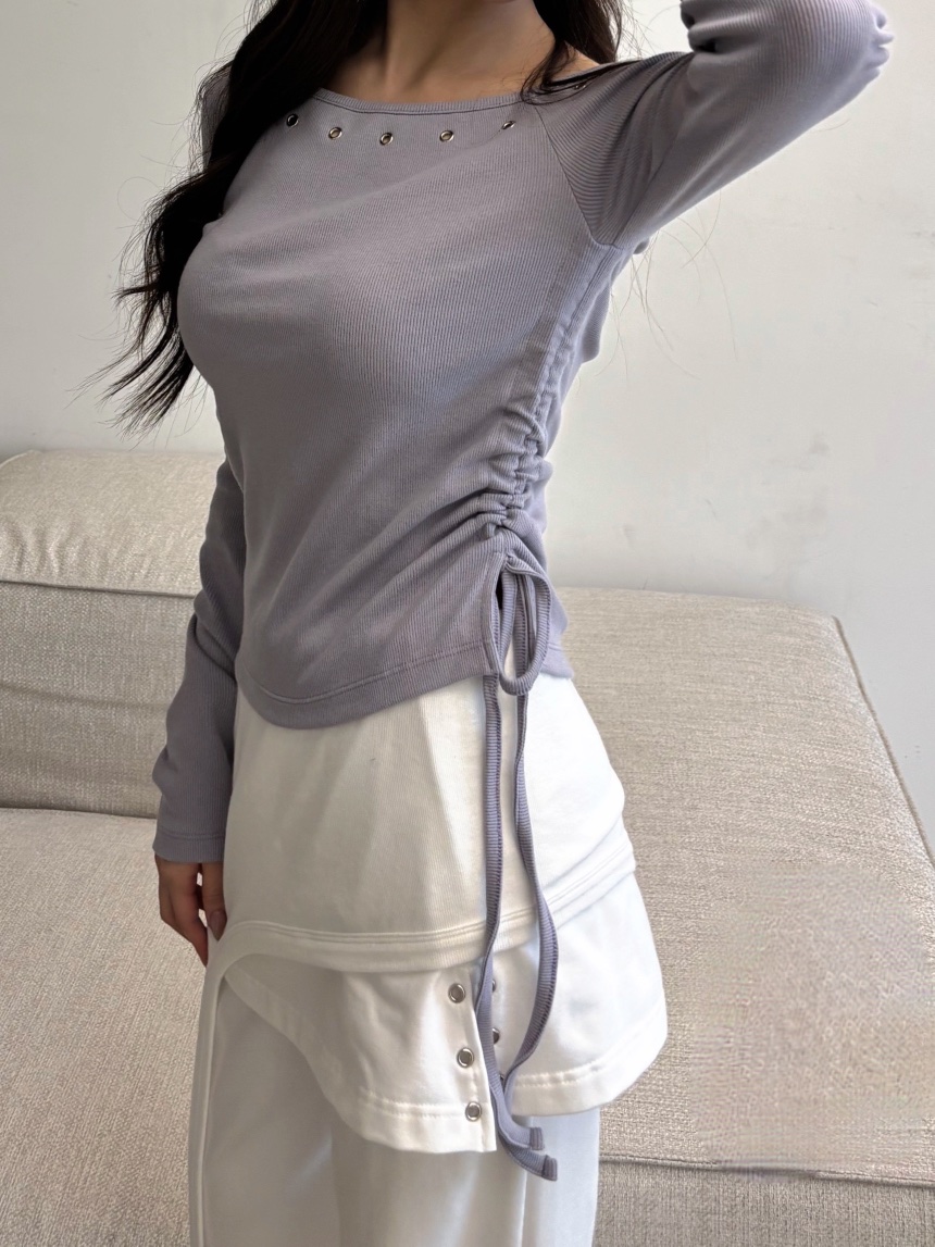 TOO HOT韓國直郵女裝新款職業人氣推薦時尚長袖T恤褶皺鏤空TOO HOT長袖T恤