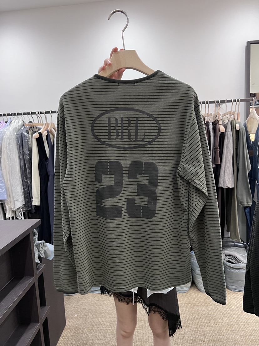 BRELLIN韓國代購女士新品推薦時尚26春夏長袖T恤水洗條紋BRELLIN長袖T恤