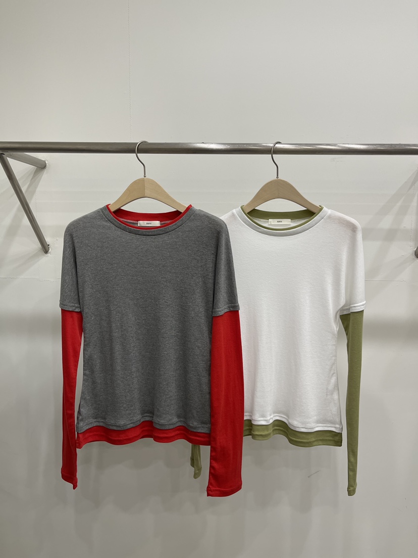 FIFTY韓國代購女士新款推薦時尚休閑熱賣人氣長袖T恤假兩件FIFTY長袖T恤