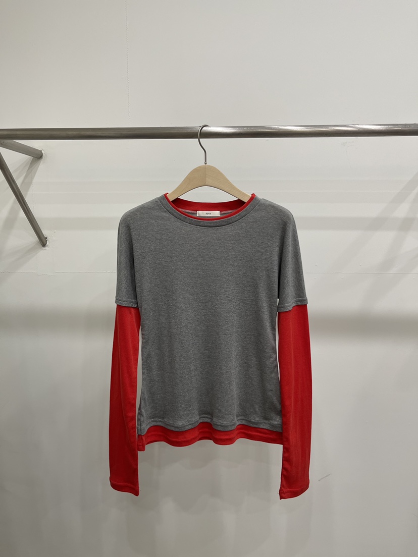 FIFTY韓國代購女士新款推薦時尚休閑熱賣人氣長袖T恤假兩件FIFTY長袖T恤圖色2