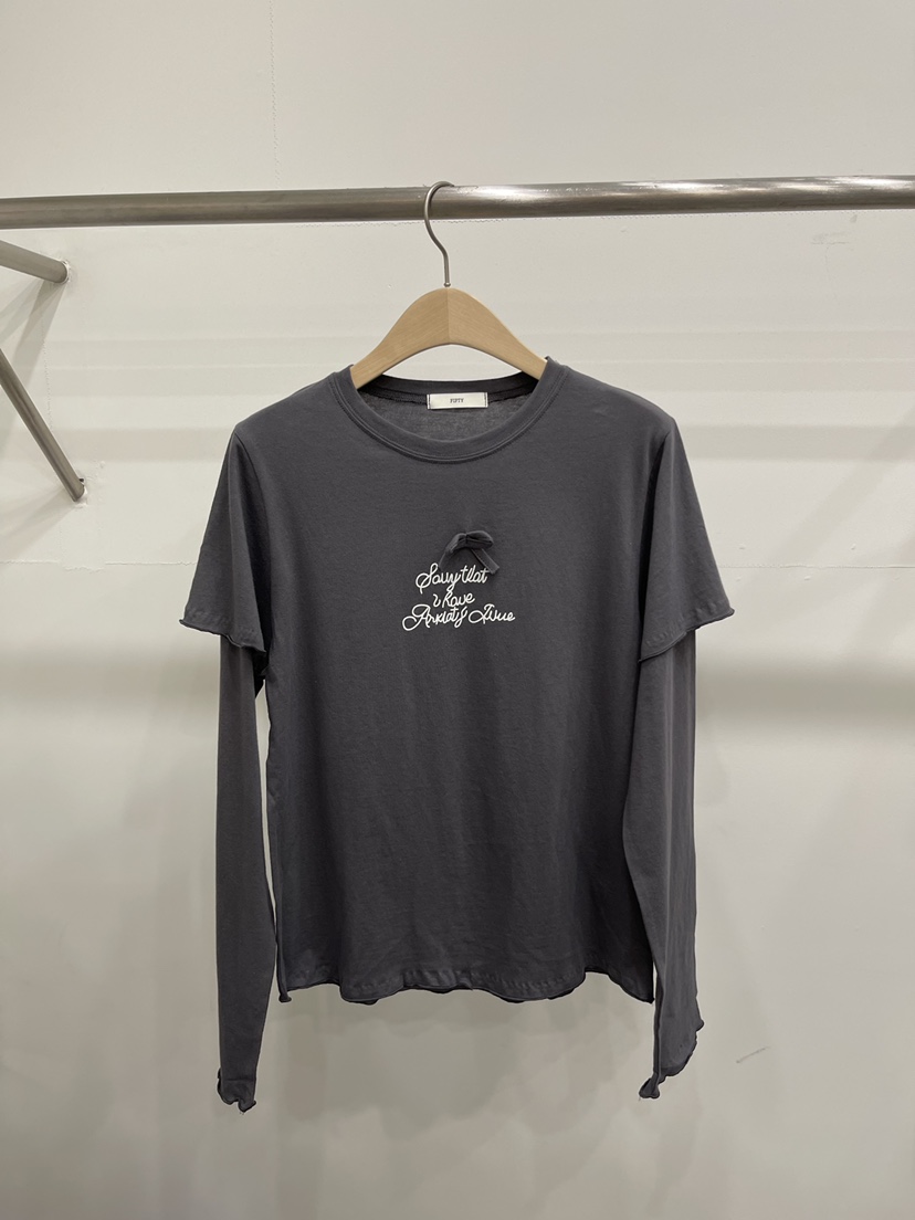 FIFTY韓國東大門代購女士新品熱賣職業人氣長袖T恤假兩件FIFTY長袖T恤圖色2