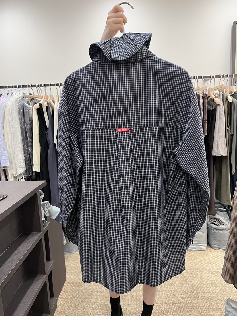 BRELLIN韓國東大門直郵女士新款職業襯衫蕾絲衫含頭飾格子BRELLIN襯衫/蕾絲衫