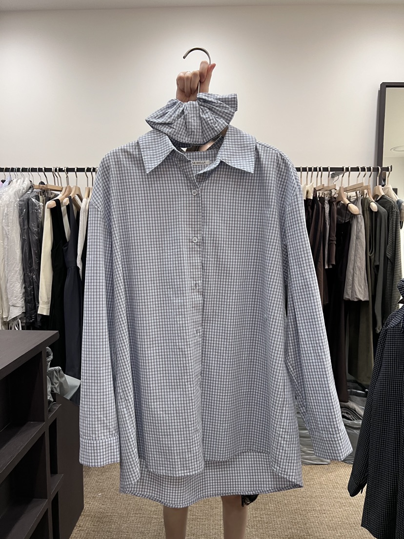 BRELLIN韓國東大門直郵女士新款職業襯衫蕾絲衫含頭飾格子BRELLIN襯衫/蕾絲衫圖色1