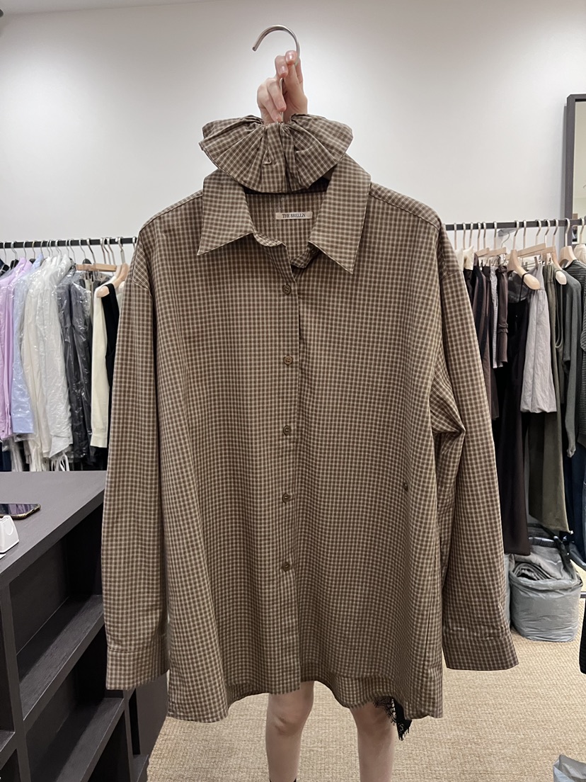 BRELLIN韓國東大門直郵女士新款職業襯衫蕾絲衫含頭飾格子BRELLIN襯衫/蕾絲衫圖色2