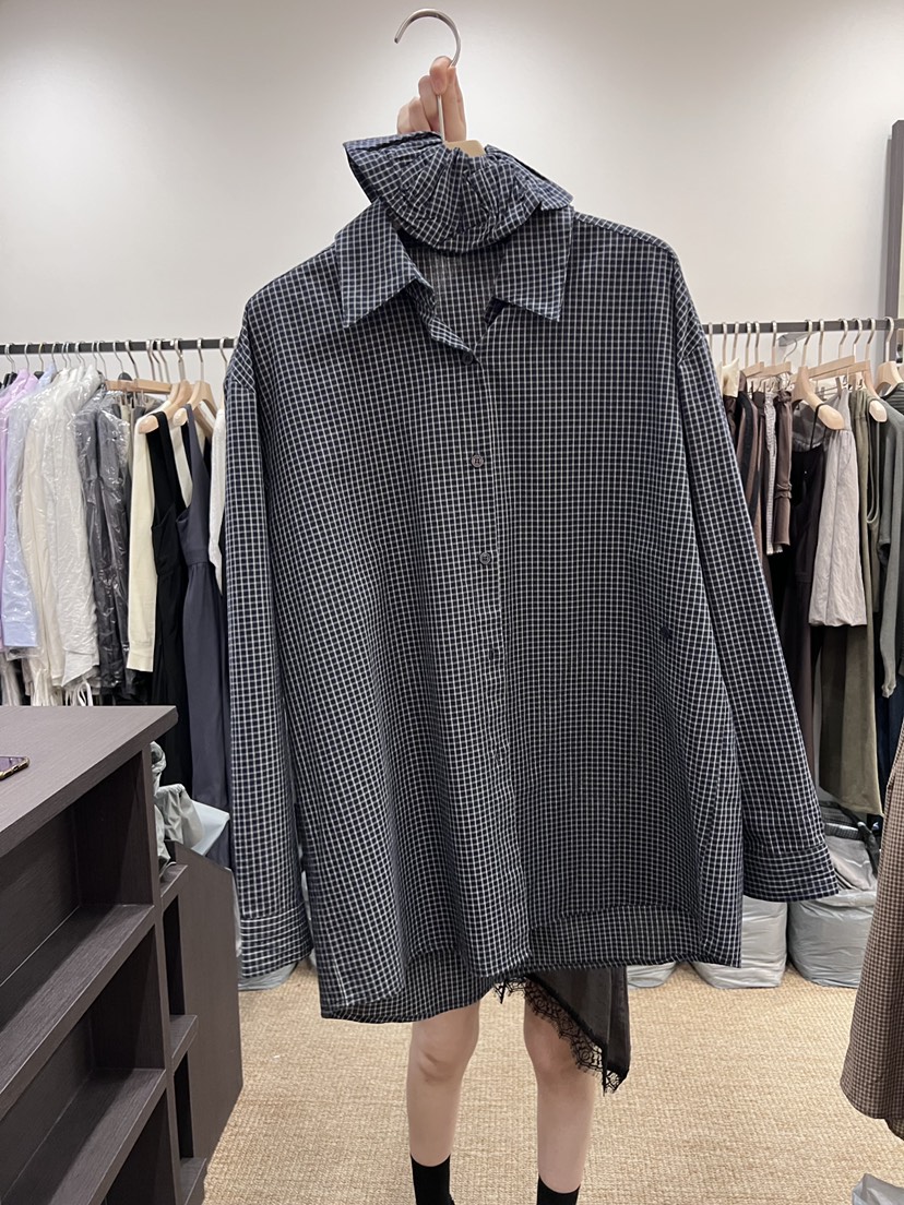 BRELLIN韓國東大門直郵女士新款職業襯衫蕾絲衫含頭飾格子BRELLIN襯衫/蕾絲衫圖色3