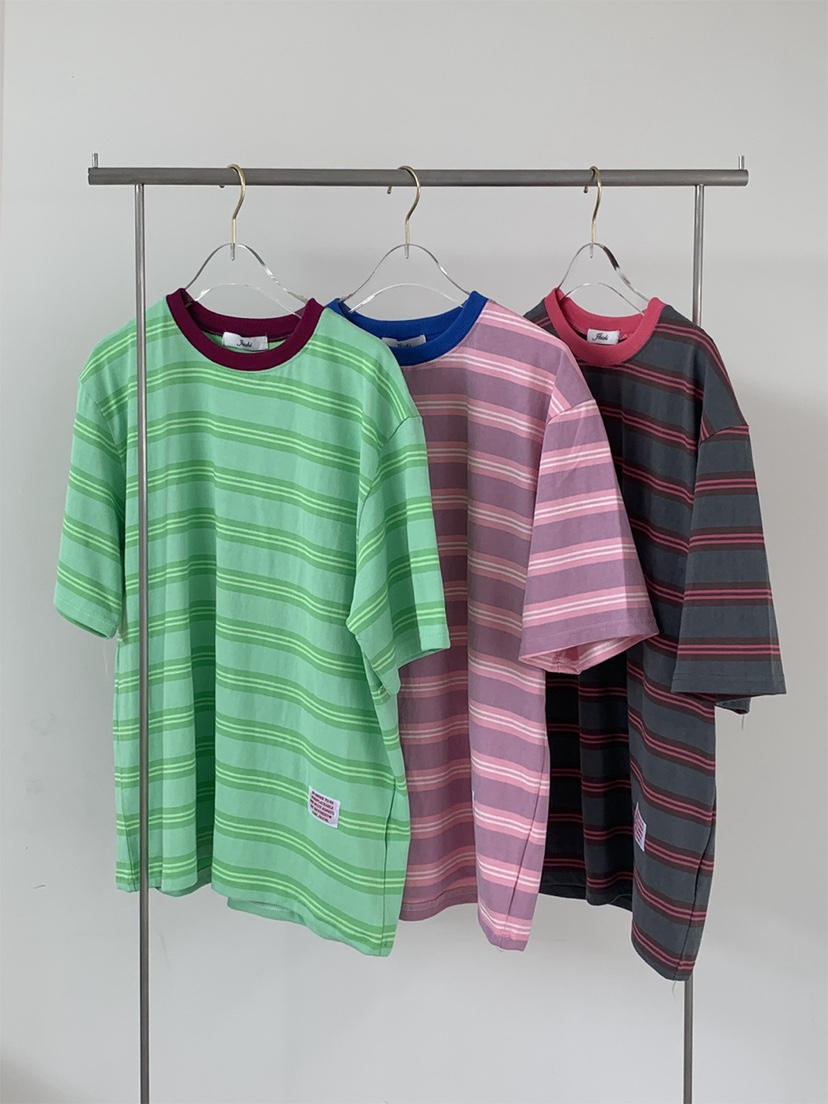 JKICHI韓國直郵實拍女裝新款時尚人氣26春夏T恤不含內搭條紋JKICHIT恤