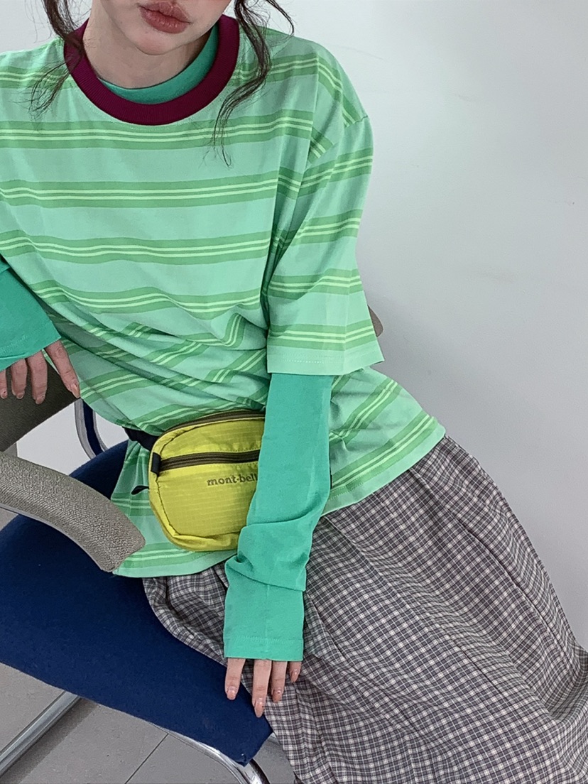 JKICHI韓國直郵實拍女裝新款時尚人氣26春夏T恤不含內搭條紋JKICHIT恤