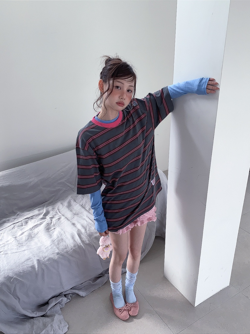 JKICHI韓國直郵實拍女裝新款時尚人氣26春夏T恤不含內搭條紋JKICHIT恤