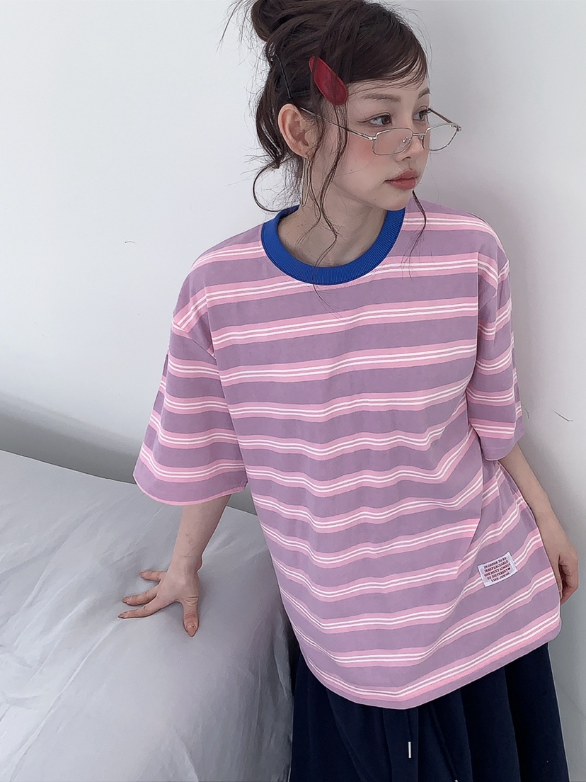 JKICHI韓國直郵實拍女裝新款時尚人氣26春夏T恤不含內搭條紋JKICHIT恤