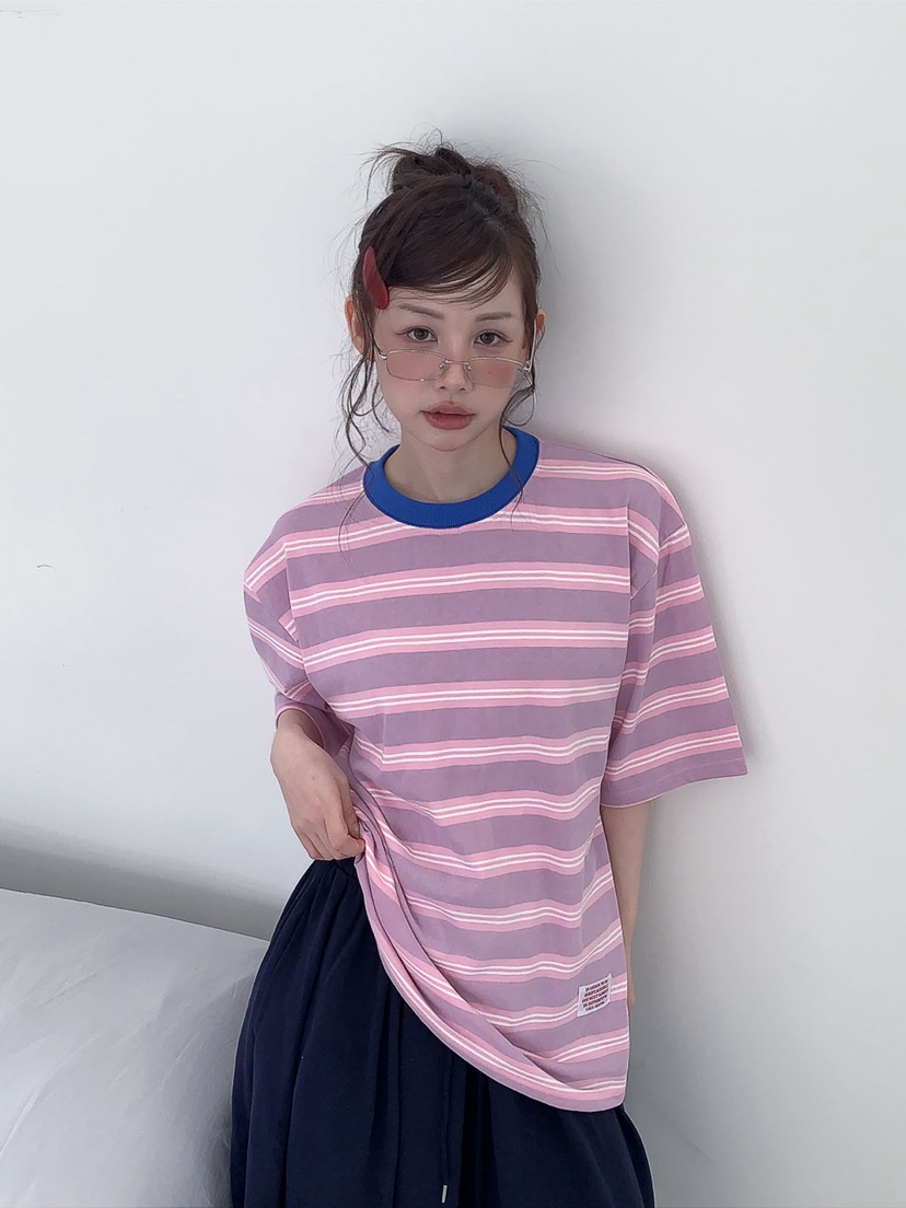 JKICHI韓國直郵實拍女裝新款時尚人氣26春夏T恤不含內搭條紋JKICHIT恤