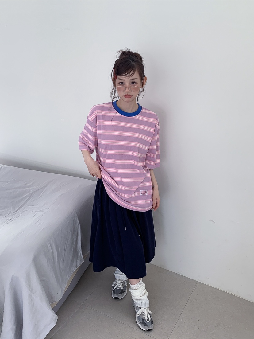 JKICHI韓國直郵實拍女裝新款時尚人氣26春夏T恤不含內搭條紋JKICHIT恤