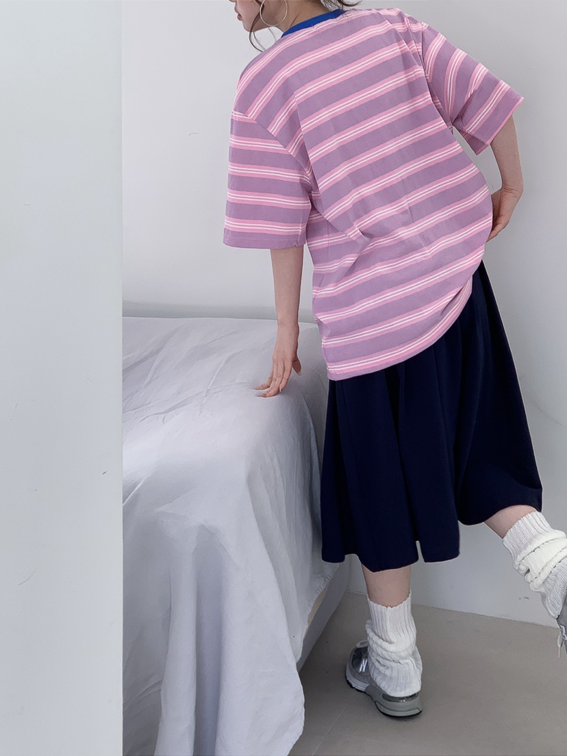 JKICHI韓國直郵實拍女裝新款時尚人氣26春夏T恤不含內搭條紋JKICHIT恤