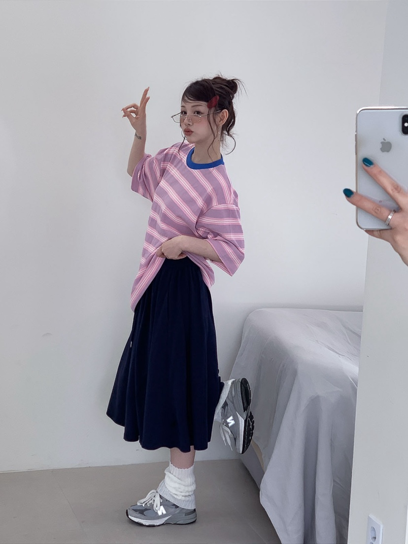 JKICHI韓國直郵實拍女裝新款時尚人氣26春夏T恤不含內搭條紋JKICHIT恤