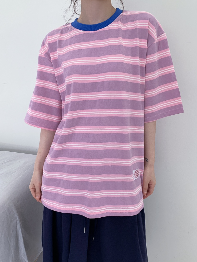 JKICHI韓國直郵實拍女裝新款時尚人氣26春夏T恤不含內搭條紋JKICHIT恤圖色3