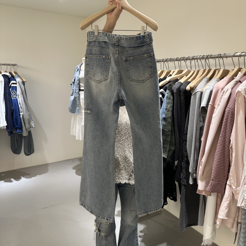 VAULT韓國直郵女裝新品26春夏熱賣休閑牛仔褲含腰帶系帶復古VAULT牛仔褲
