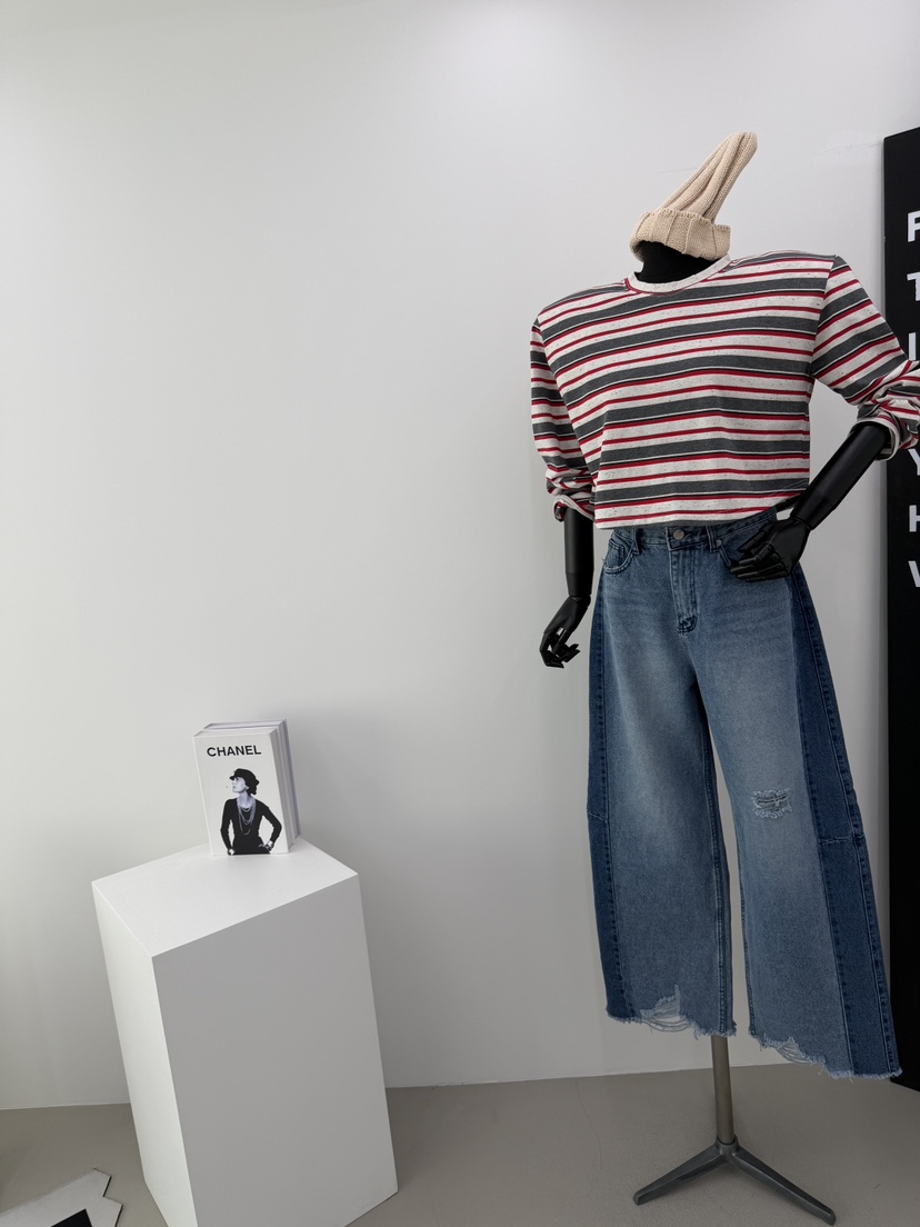 RED-A韓國直郵女士新品26春夏推薦時尚人氣休閑長袖T恤條紋RED-A長袖T恤圖色2