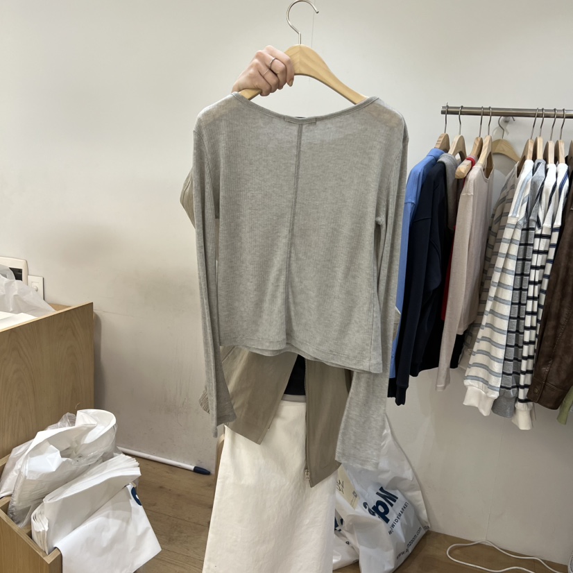 FOREST韓國直郵女士新款休閑時尚人氣長袖T恤天絲羊毛羅紋FOREST長袖T恤