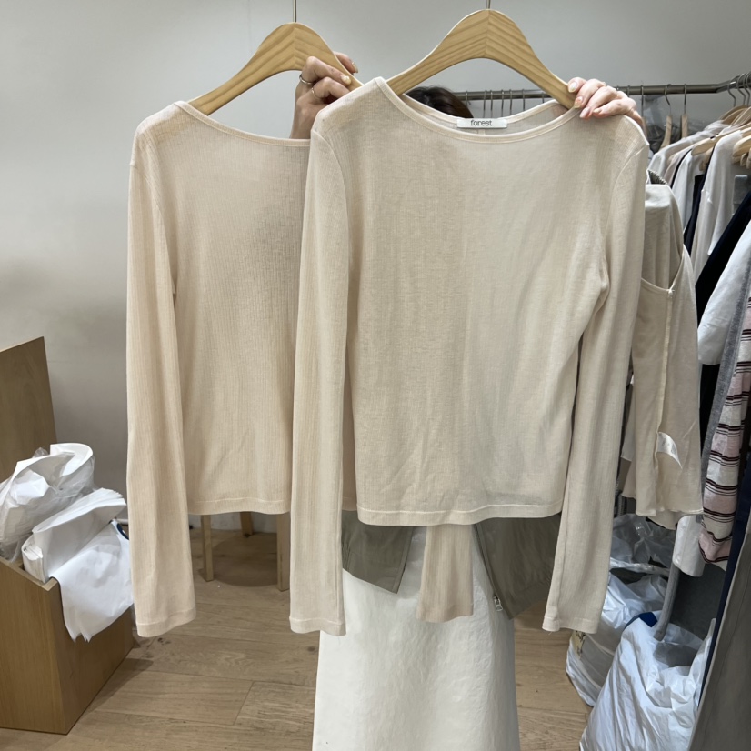 FOREST韓國直郵女士新款休閑時尚人氣長袖T恤天絲羊毛羅紋FOREST長袖T恤