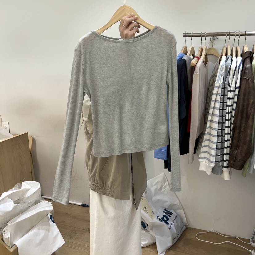 FOREST韓國直郵女士新款休閑時尚人氣長袖T恤天絲羊毛羅紋FOREST長袖T恤圖色1