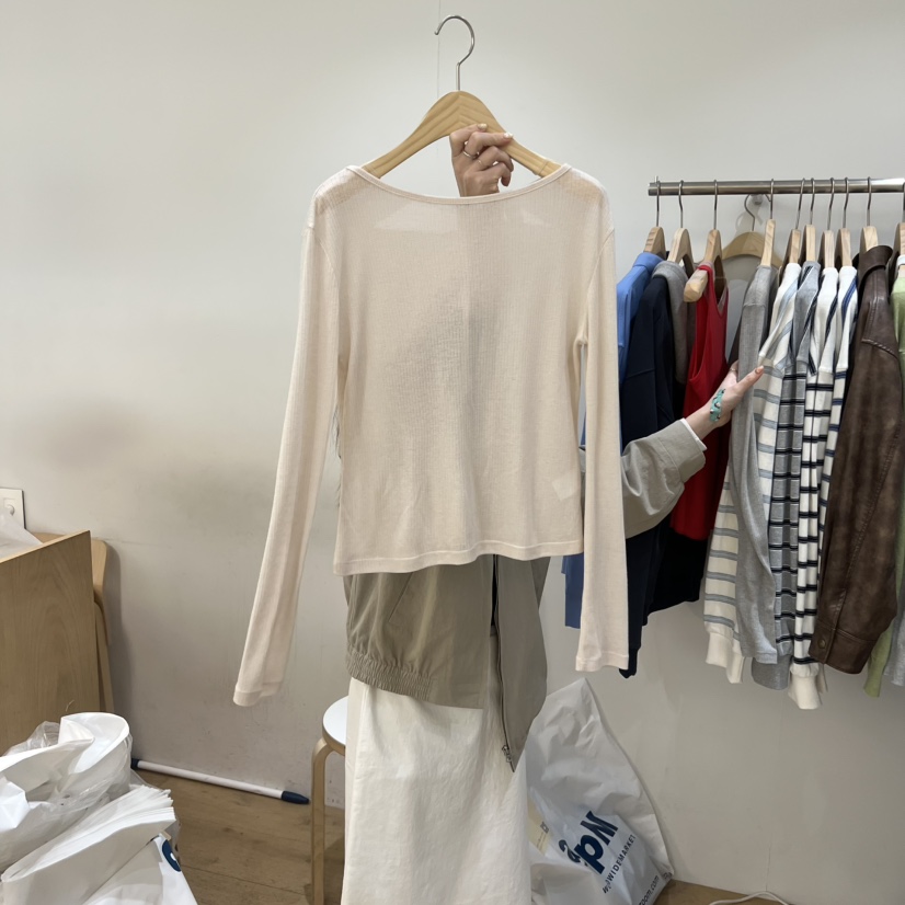 FOREST韓國直郵女士新款休閑時尚人氣長袖T恤天絲羊毛羅紋FOREST長袖T恤圖色2