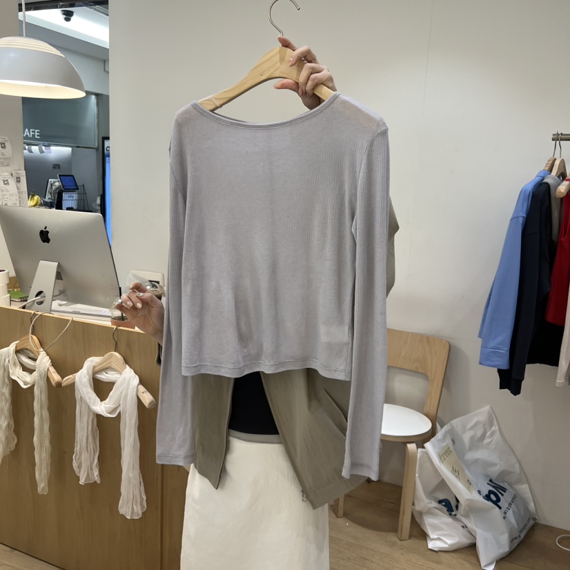 FOREST韓國直郵女士新款休閑時尚人氣長袖T恤天絲羊毛羅紋FOREST長袖T恤圖色3