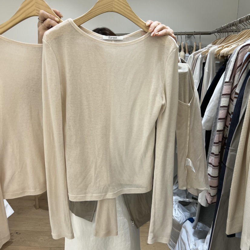 FOREST韓國直郵女士新款休閑時尚人氣長袖T恤天絲羊毛羅紋FOREST長袖T恤圖色4