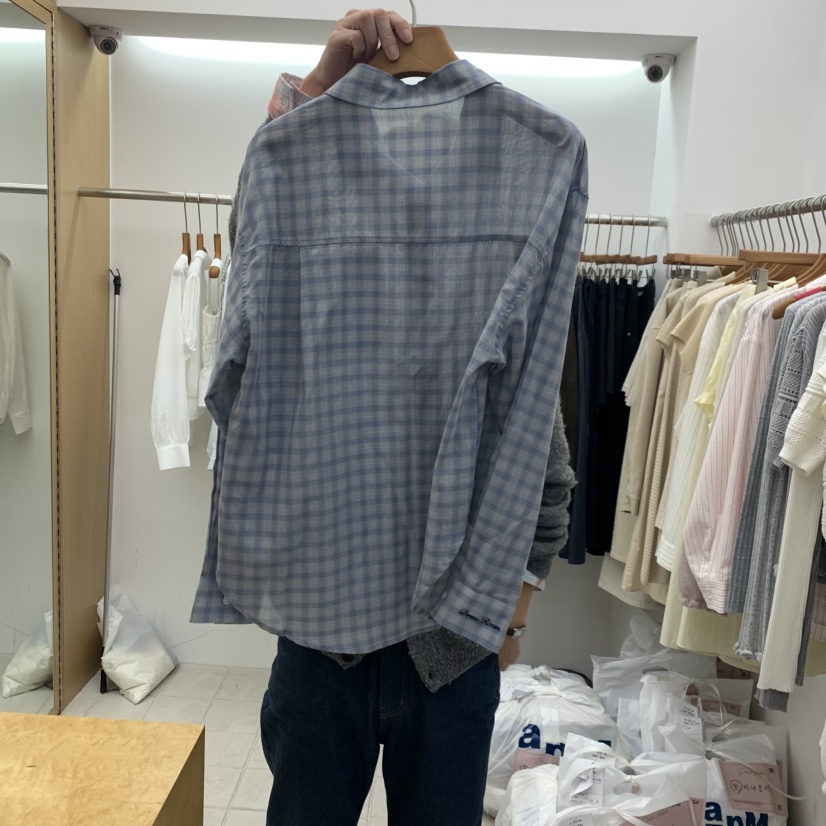 DRESS ROOM韓國東大門代購女士新款熱賣襯衫蕾絲衫刺繡格子DRESS ROOM襯衫/蕾絲衫