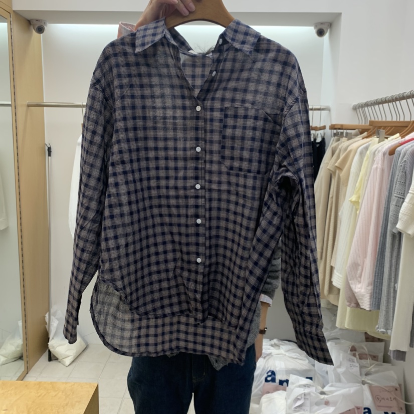 DRESS ROOM韓國東大門代購女士新款熱賣襯衫蕾絲衫刺繡格子DRESS ROOM襯衫/蕾絲衫圖色2