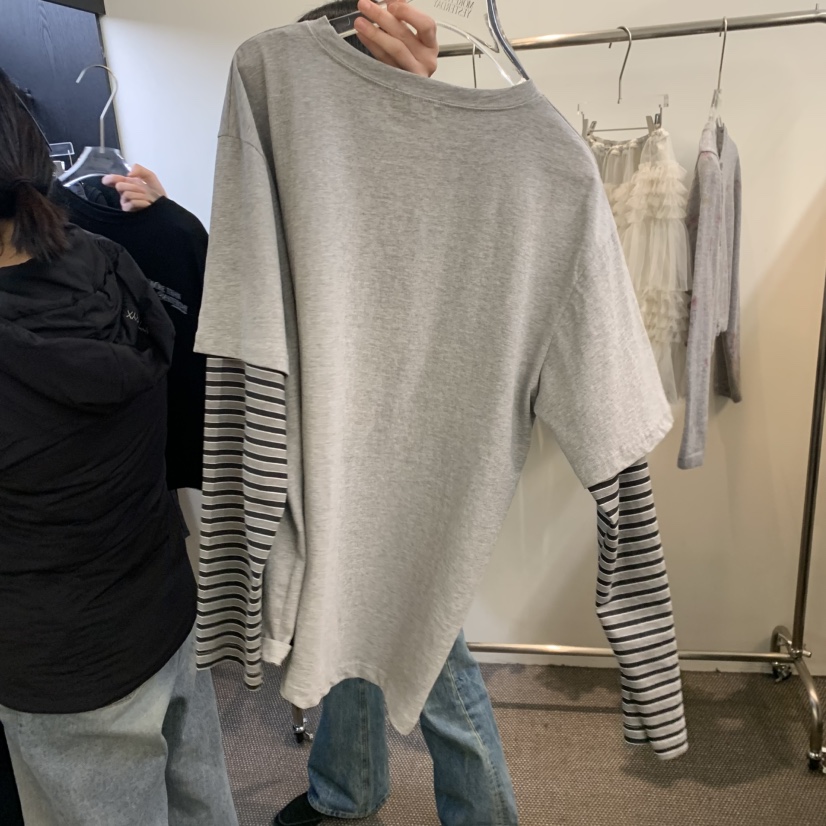 MORE THAN YESTERDAY/LOVE YOU SO MUCH韓國東大門直郵女士新品職業長袖T恤假兩件條紋LYSM/MORE THAN YESTERDAY長袖T恤