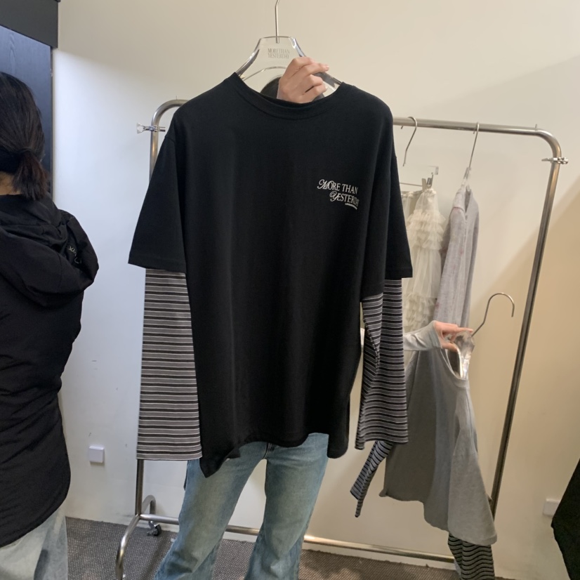 MORE THAN YESTERDAY/LOVE YOU SO MUCH韓國東大門直郵女士新品職業長袖T恤假兩件條紋LYSM/MORE THAN YESTERDAY長袖T恤圖色2