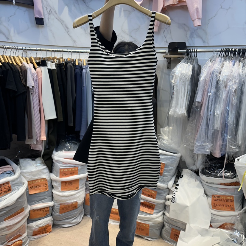OLIVE TrEE韓國東大門直郵女士新款職業熱賣吊帶背心條紋OLIVE TrEE吊帶/背心圖色2黑色條紋