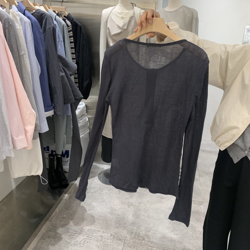 CHAE韓國代購女裝新款熱賣長袖T恤不含內搭天絲羊毛紐扣羅紋CHAE長袖T恤
