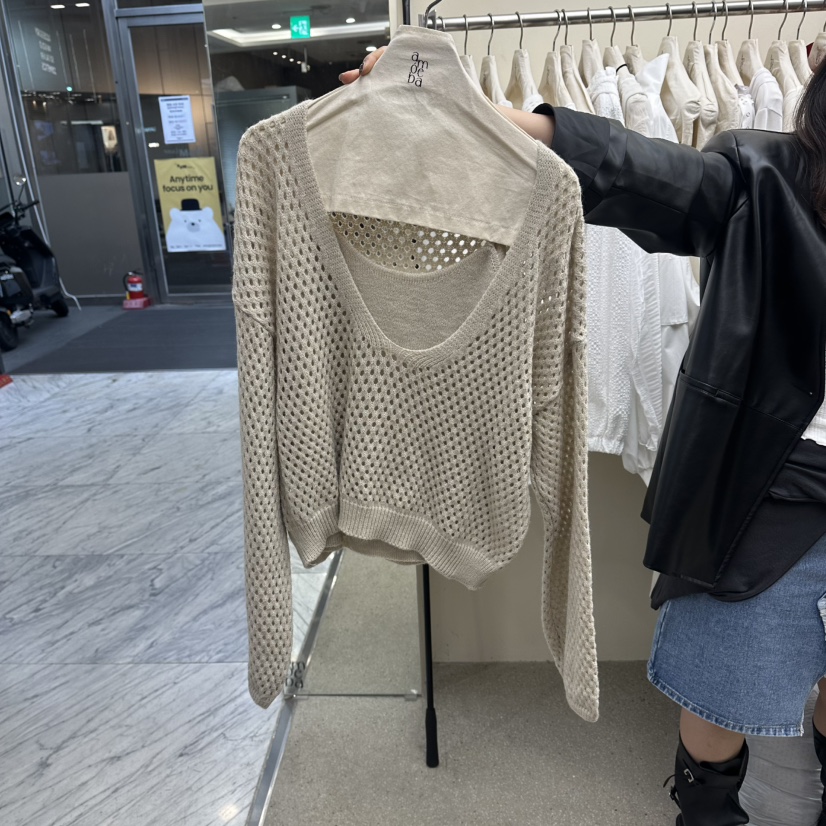 AMOEBA韓國直郵女裝新品人氣熱賣時尚26春夏休閑針織衫套裝AMOEBA針織衫圖色3米色