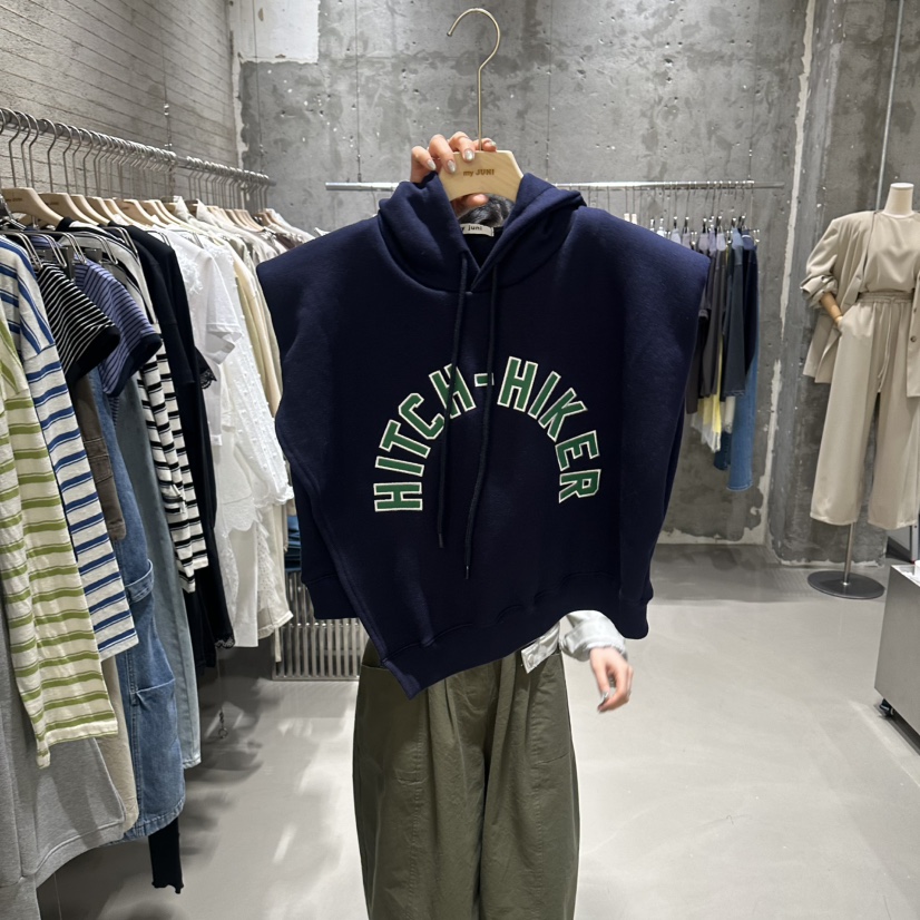 JUNI韓國東大門直郵女士新款26春夏休閑人氣吊帶背心連帽my juni吊帶/背心圖色2深藍色