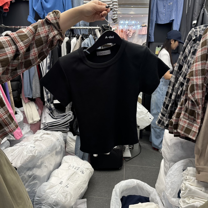 A-DEL韓國東大門直郵女士新品時尚休閑熱賣職業推薦26春夏T恤A-DELT恤圖色4黑色