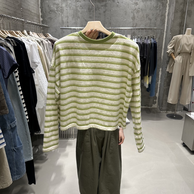 JUNI韓國直郵女士新款時尚人氣休閑職業長袖T恤不對稱奶油色my juni長袖T恤